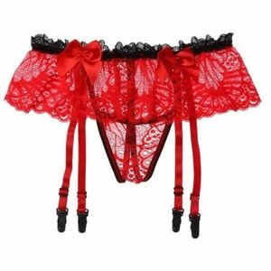Men's Lingerie Skirted Lace Sexy Thongs w/Bowknot, Crotchless T-Back free size